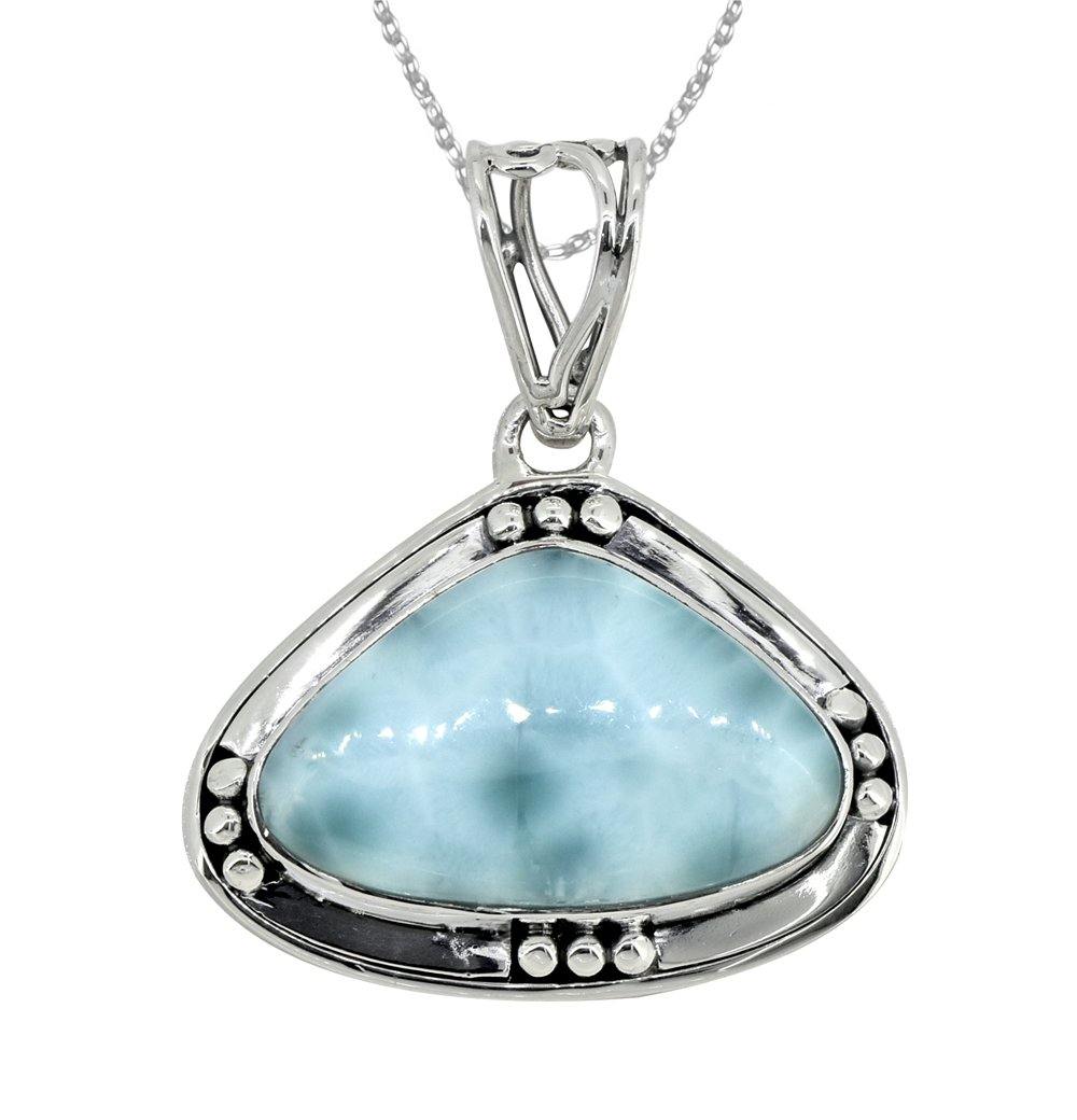 Natural Larimar Solid 925 Sterling Silver Pendant 1 1/2" - YoTreasure