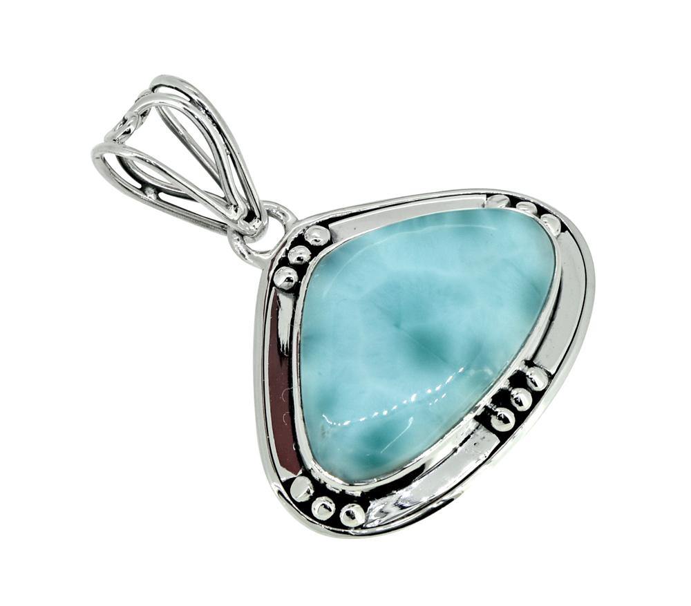 Natural Larimar Solid 925 Sterling Silver Pendant 1 1/2" - YoTreasure
