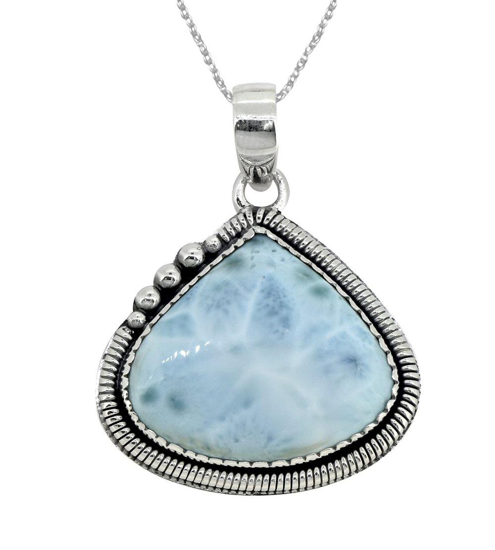 Natural Larimar Solid 925 Sterling Silver Pendant 1 3/4" - YoTreasure