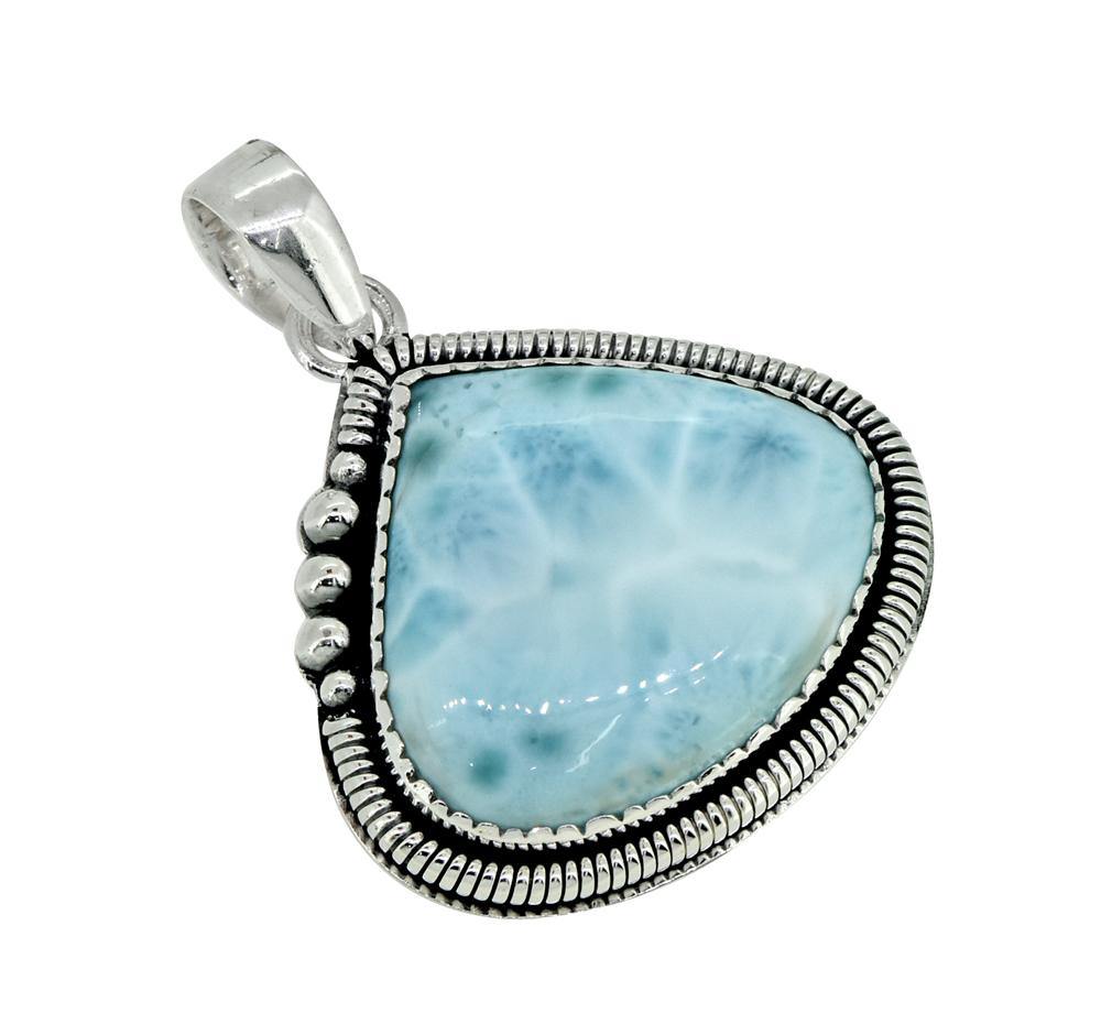 Natural Larimar Solid 925 Sterling Silver Pendant 1 3/4" - YoTreasure