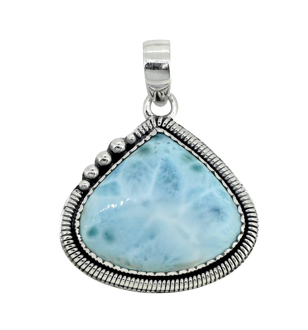 Natural Larimar Solid 925 Sterling Silver Pendant 1 3/4" - YoTreasure