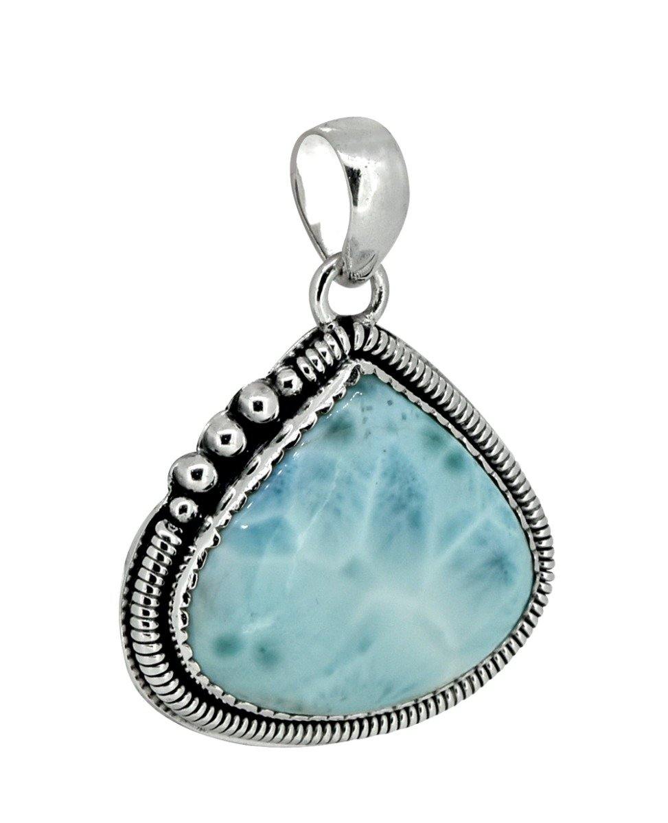Natural Larimar Solid 925 Sterling Silver Pendant 1 3/4" - YoTreasure