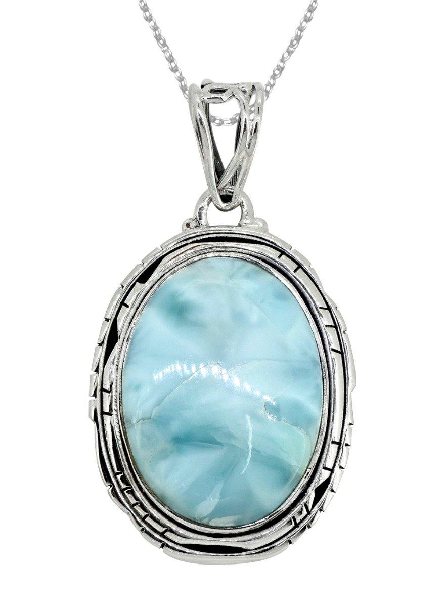 Natural Larimar Solid 925 Sterling Silver Pendant 1 3/4" - YoTreasure