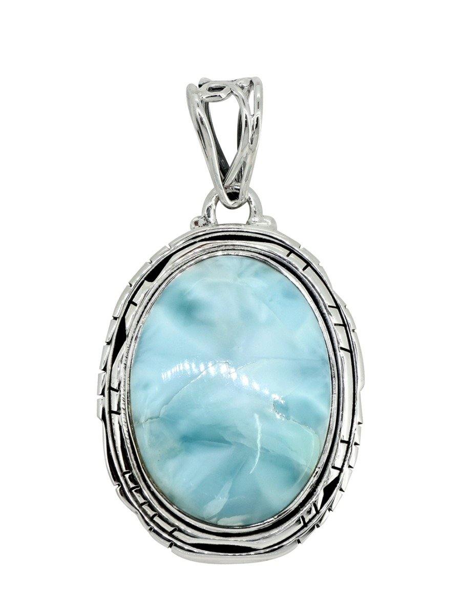 Natural Larimar Solid 925 Sterling Silver Pendant 1 3/4" - YoTreasure
