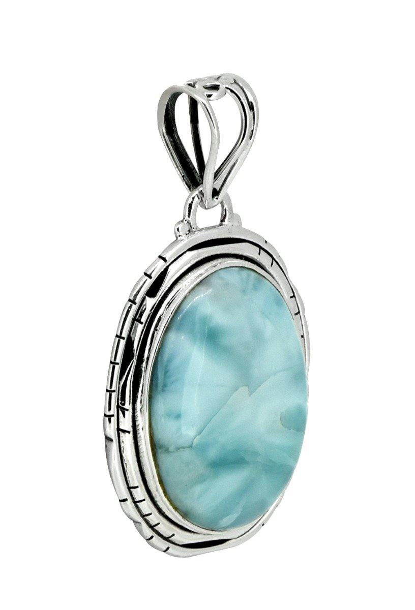 Natural Larimar Solid 925 Sterling Silver Pendant 1 3/4" - YoTreasure