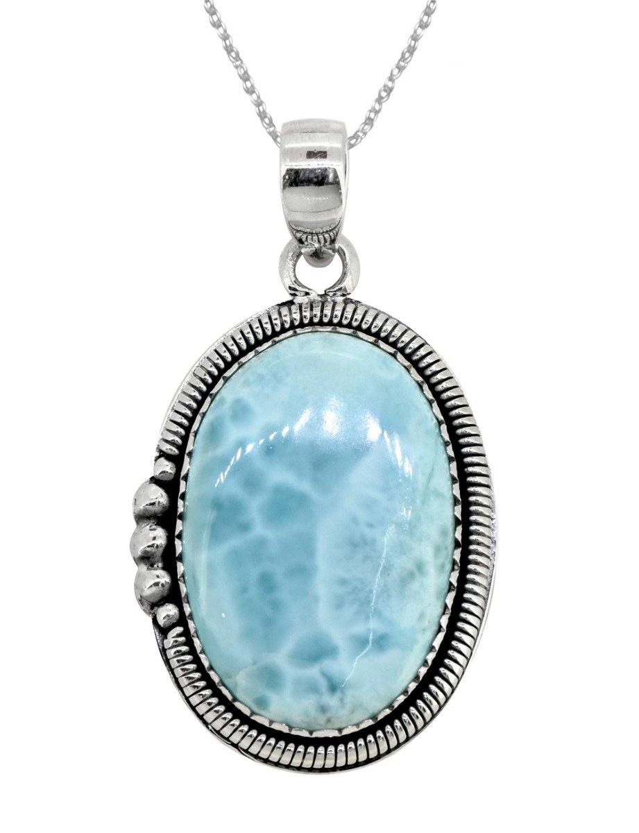 Natural Larimar Solid 925 Sterling Silver Pendant 2" - YoTreasure