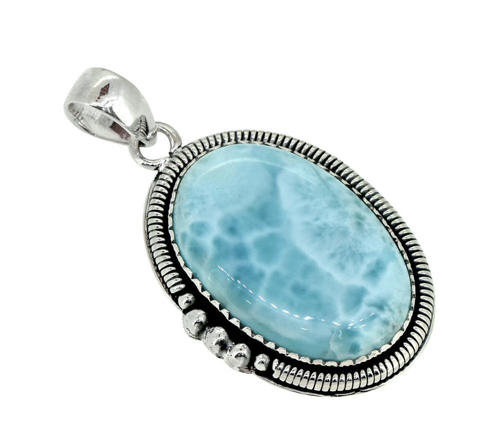 Natural Larimar Solid 925 Sterling Silver Pendant 2" - YoTreasure