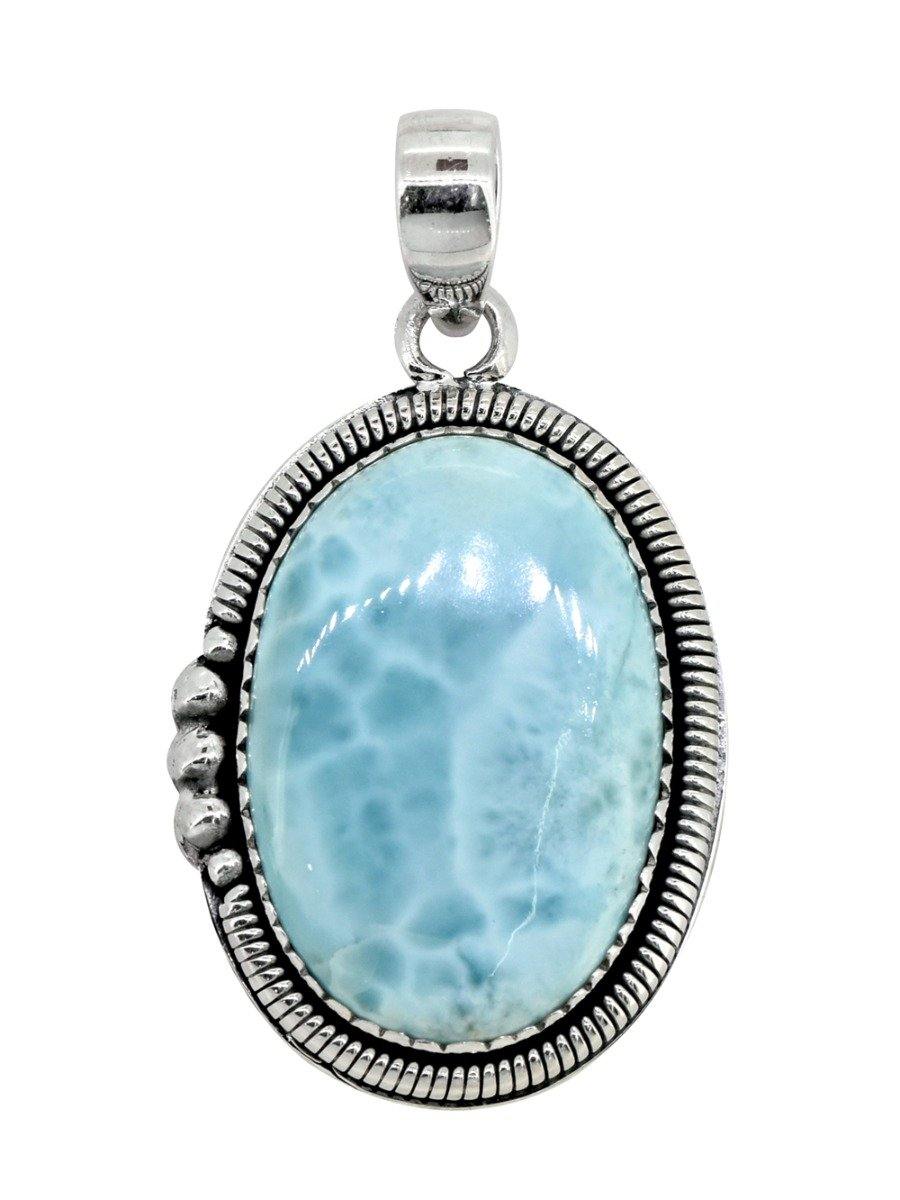 Natural Larimar Solid 925 Sterling Silver Pendant 2" - YoTreasure