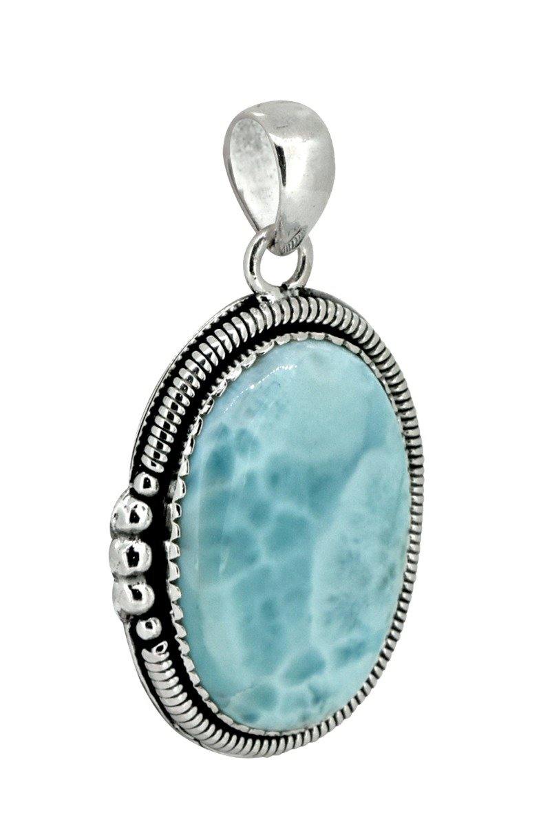 Natural Larimar Solid 925 Sterling Silver Pendant 2" - YoTreasure