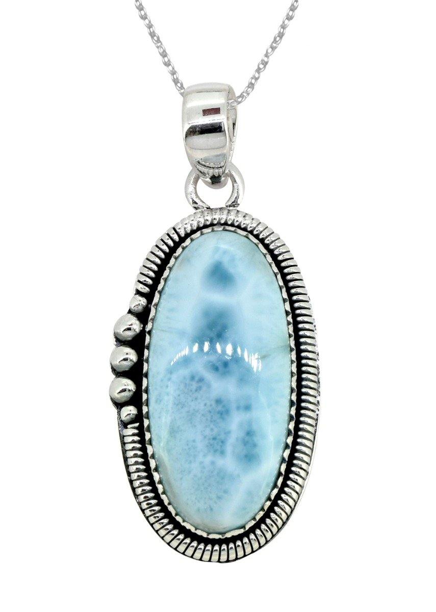 Natural Larimar Solid 925 Sterling Silver Pendant 2" - YoTreasure