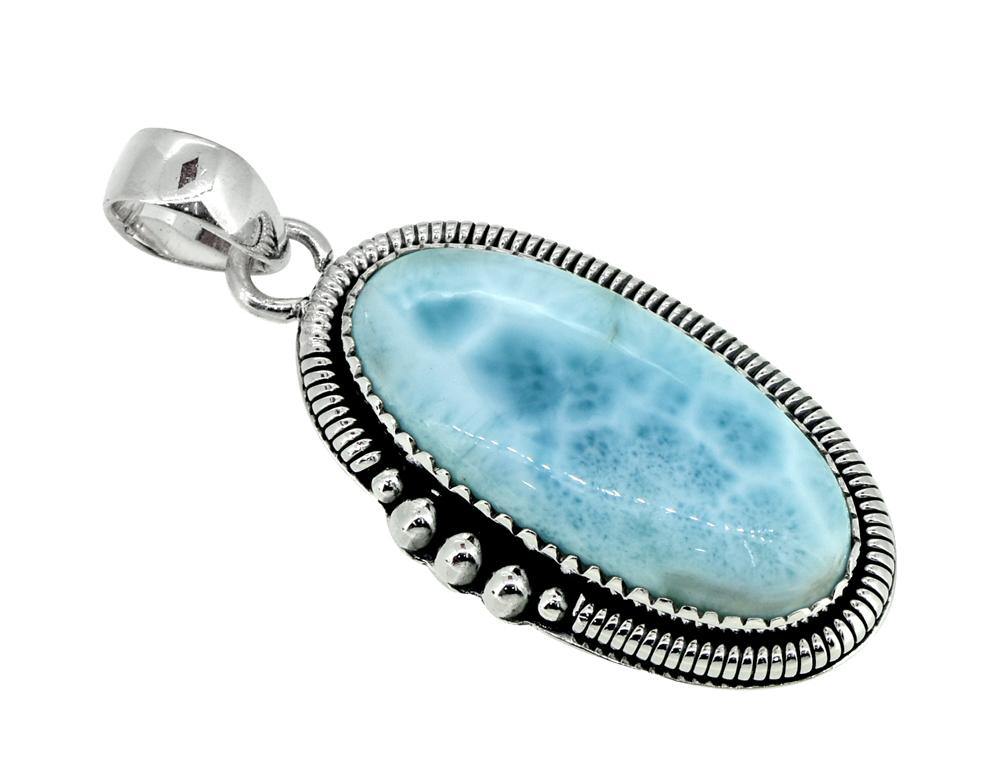 Natural Larimar Solid 925 Sterling Silver Pendant 2" - YoTreasure