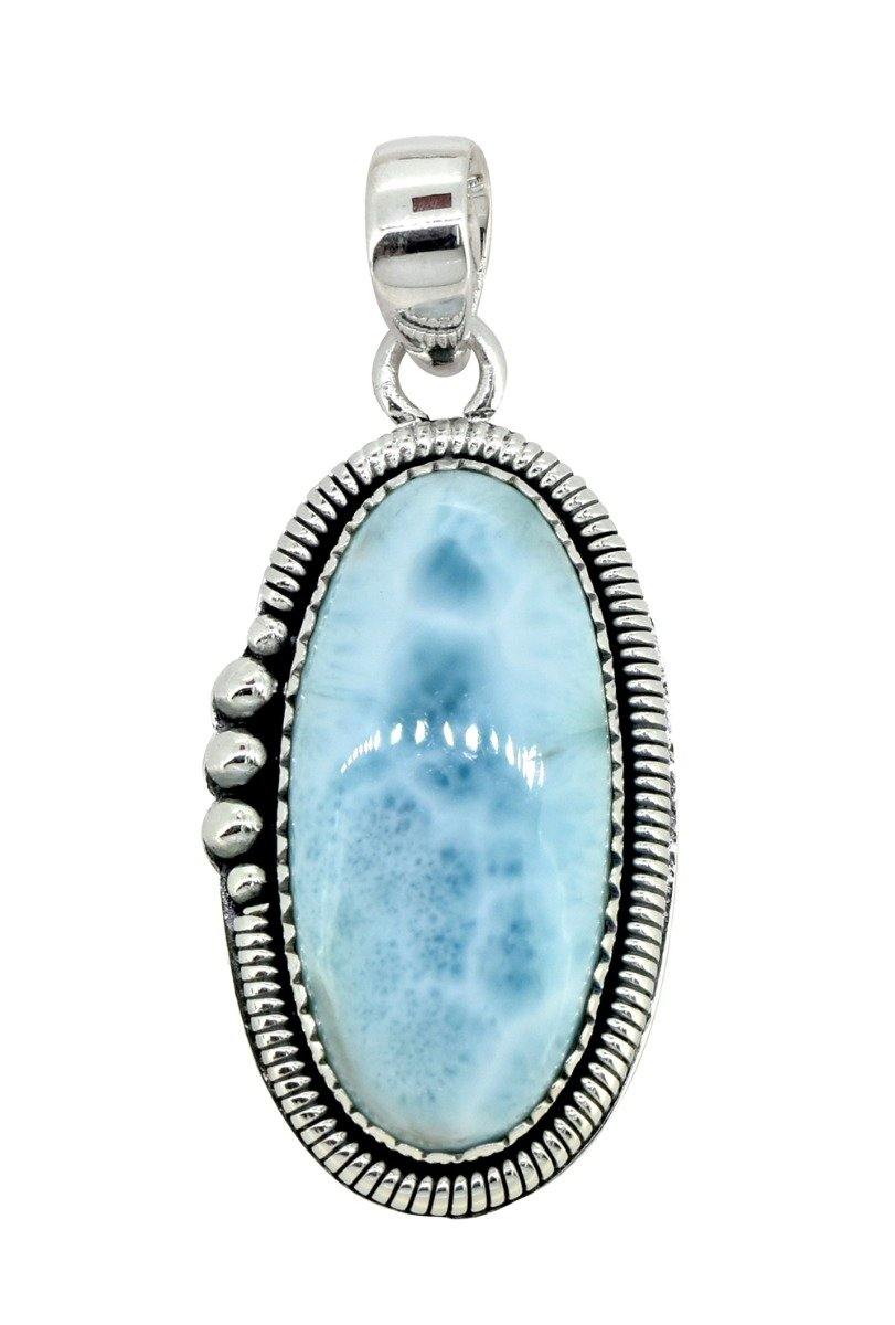 Natural Larimar Solid 925 Sterling Silver Pendant 2" - YoTreasure