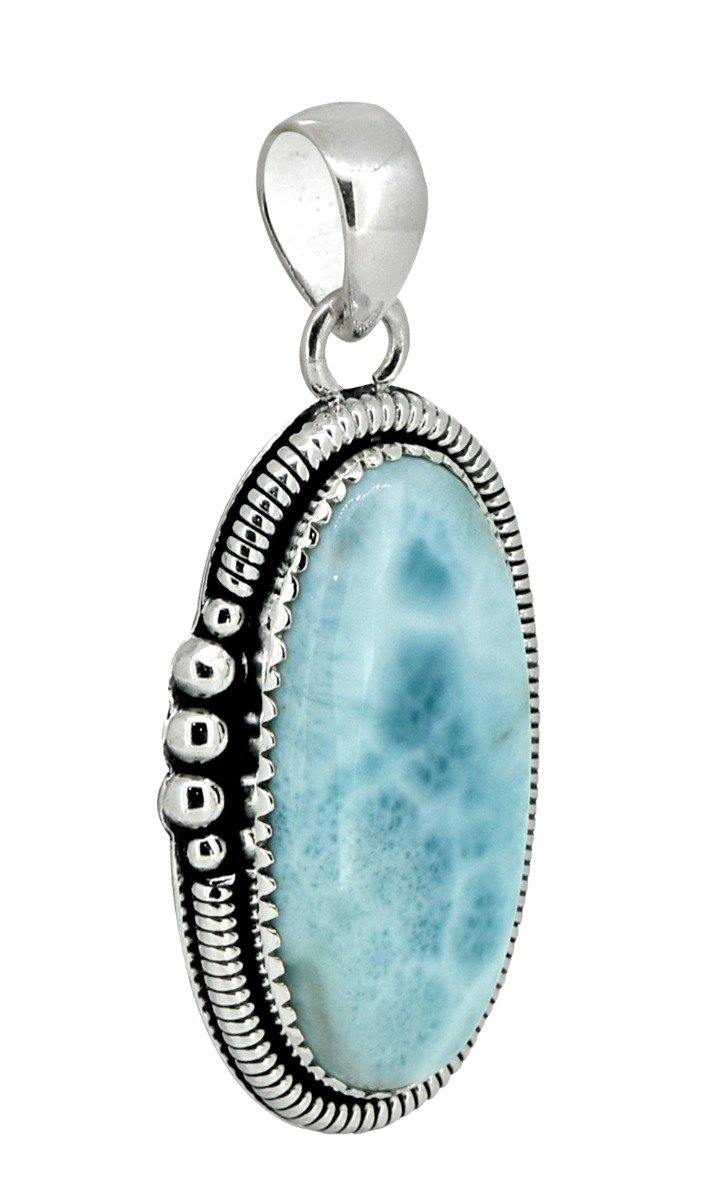 Natural Larimar Solid 925 Sterling Silver Pendant 2" - YoTreasure