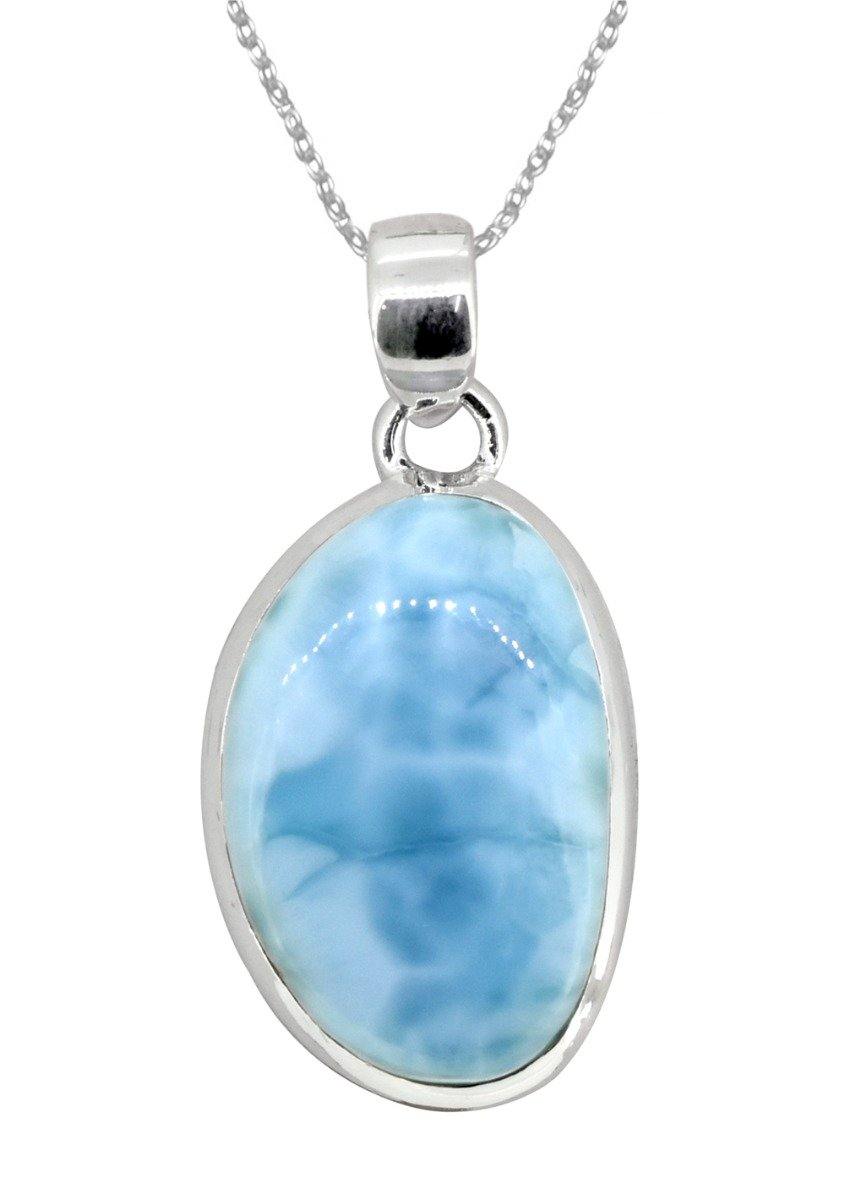 Natural Larimar Solid 925 Sterling Silver Pendant 1 3/4" - YoTreasure