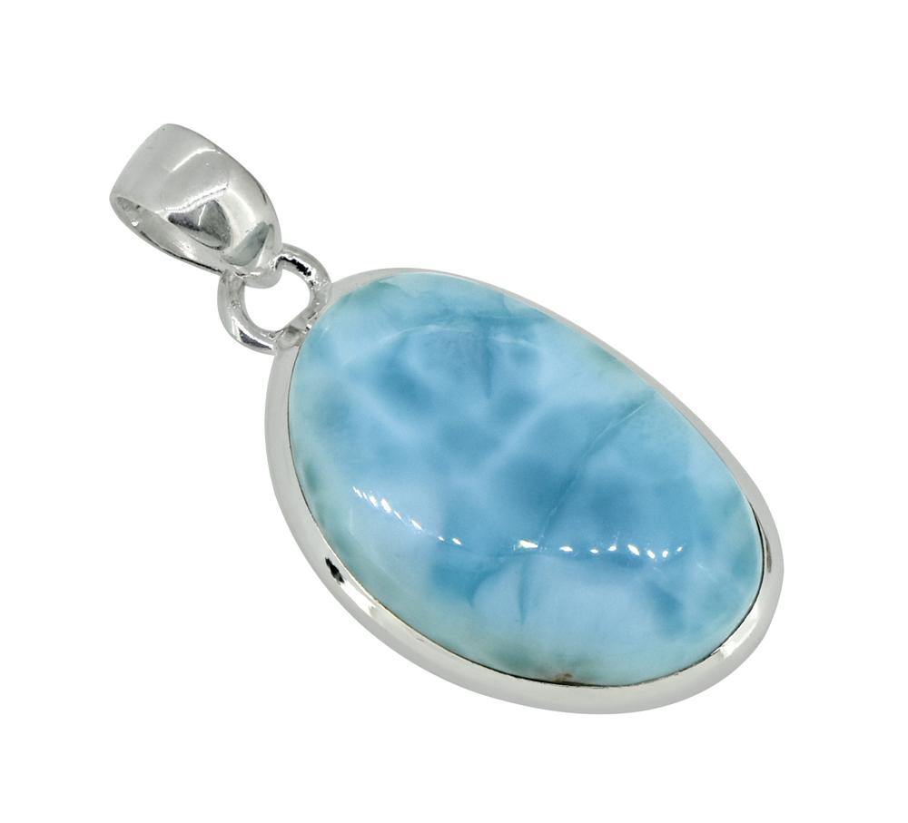 Natural Larimar Solid 925 Sterling Silver Pendant 1 3/4" - YoTreasure