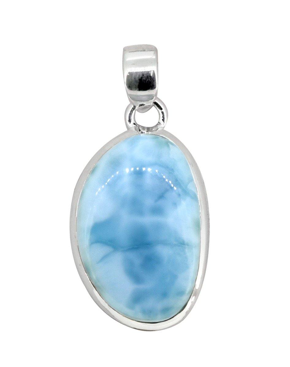 Natural Larimar Solid 925 Sterling Silver Pendant 1 3/4" - YoTreasure