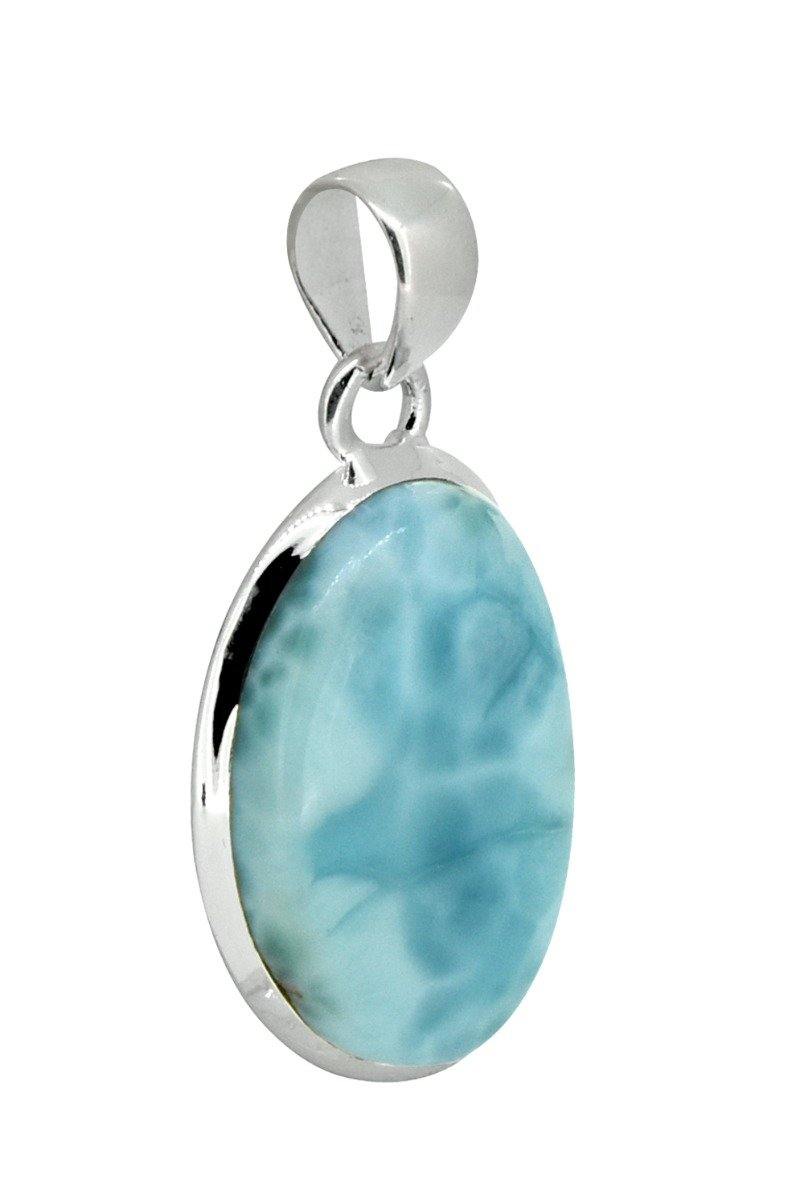 Natural Larimar Solid 925 Sterling Silver Pendant 1 3/4" - YoTreasure