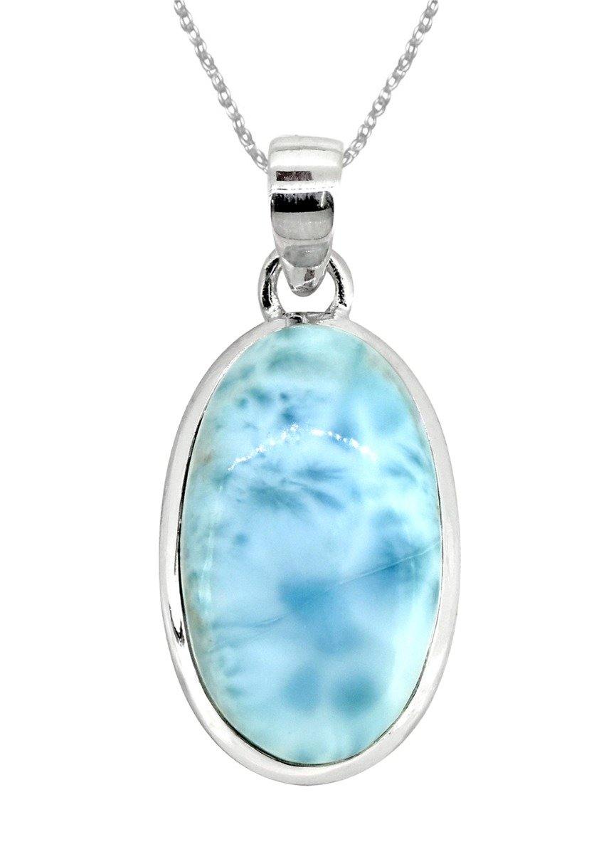 Natural Larimar Solid 925 Sterling Silver Pendant Silver Jewelry 1 3/4" - YoTreasure