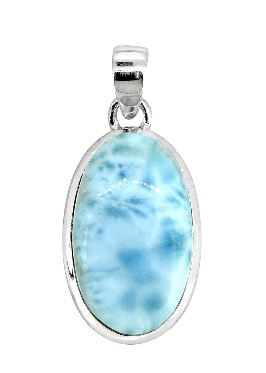 Natural Larimar Solid 925 Sterling Silver Pendant Silver Jewelry 1 3/4" - YoTreasure