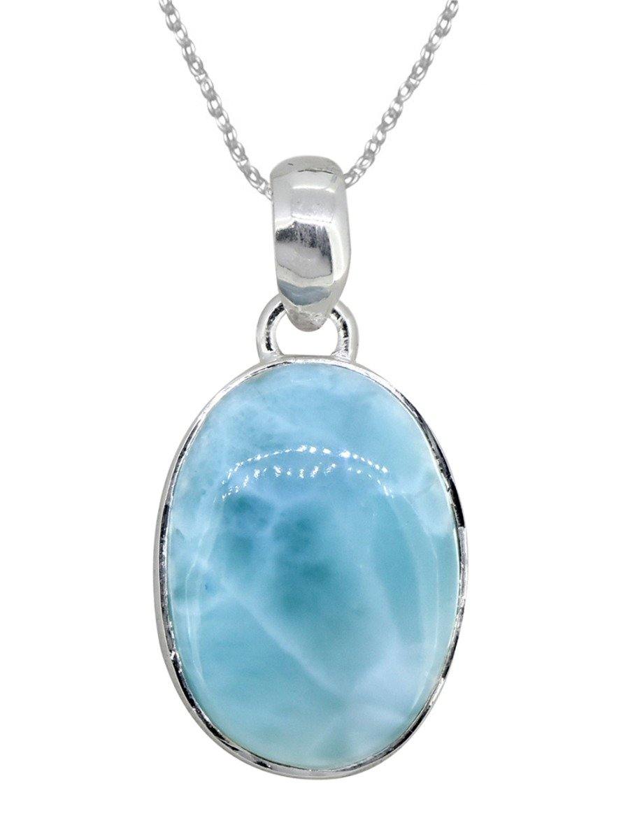Natural Larimar Solid 925 Sterling Silver Pendant Silver Jewelry 1 1/2" - YoTreasure