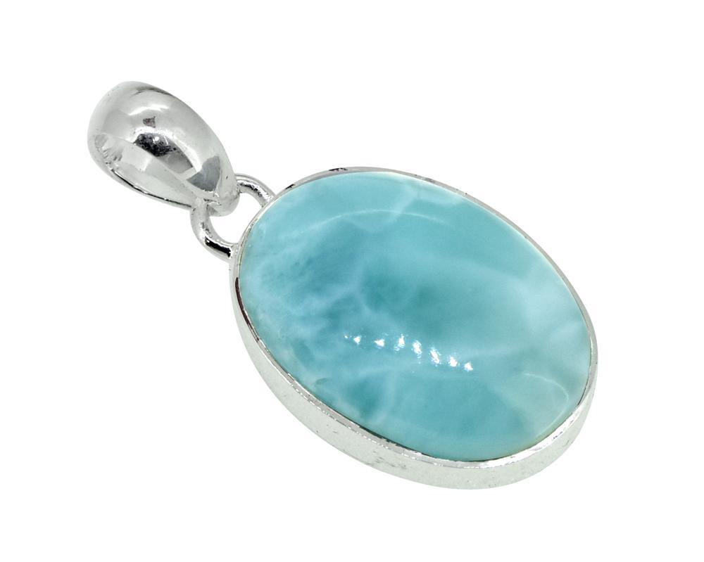 Natural Larimar Solid 925 Sterling Silver Pendant Silver Jewelry 1 1/2" - YoTreasure