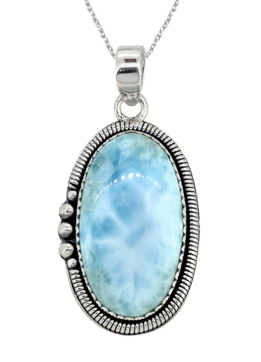 Natural Larimar Solid 925 Sterling Silver Pendant 2" - YoTreasure