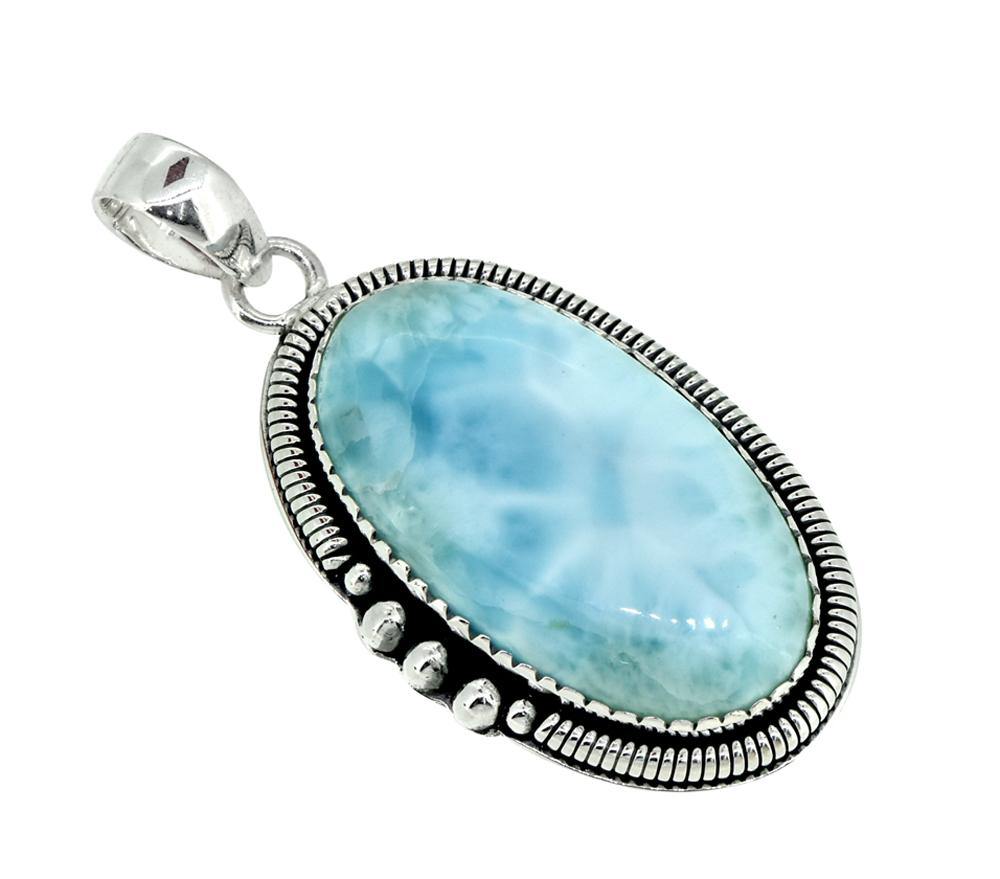 Natural Larimar Solid 925 Sterling Silver Pendant 2" - YoTreasure