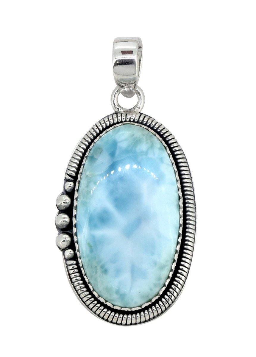 Natural Larimar Solid 925 Sterling Silver Pendant 2" - YoTreasure