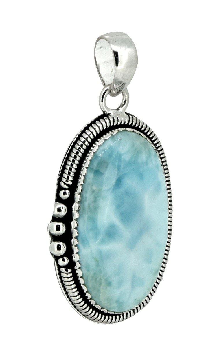 Natural Larimar Solid 925 Sterling Silver Pendant 2" - YoTreasure