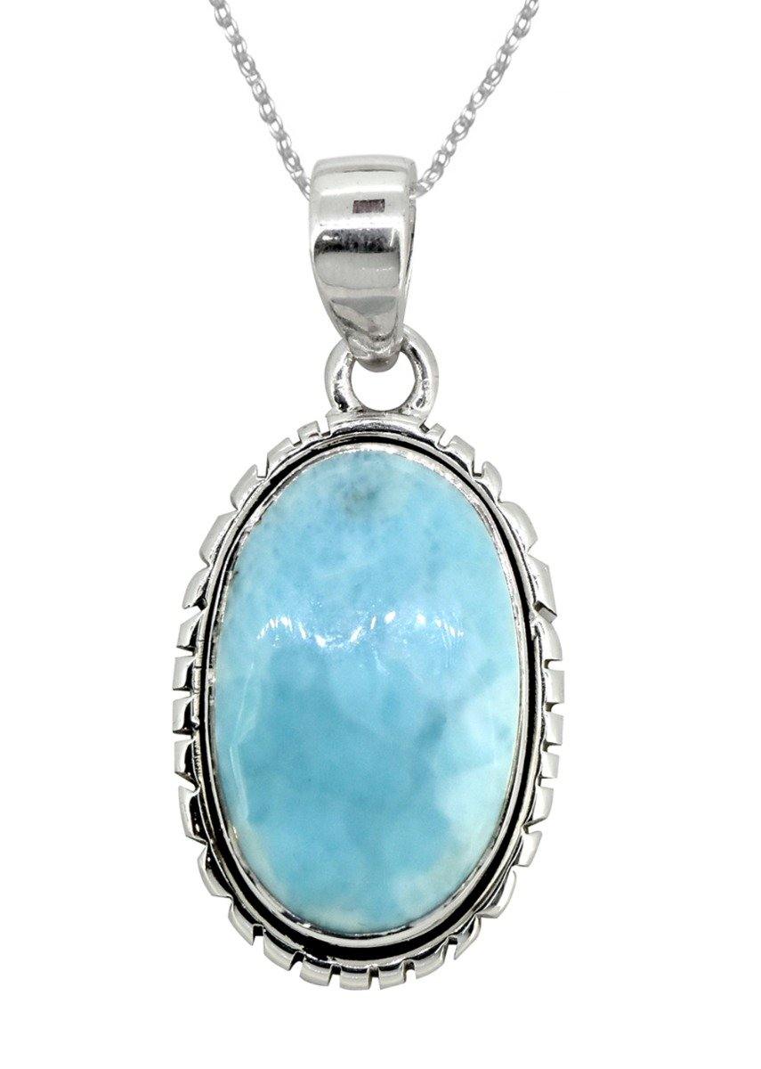 Natural Larimar Solid 925 Sterling Silver Pendant Silver Jewelry 1 3/4" - YoTreasure