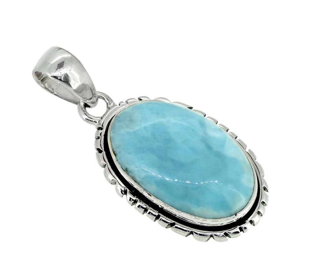 Natural Larimar Solid 925 Sterling Silver Pendant Silver Jewelry 1 3/4" - YoTreasure