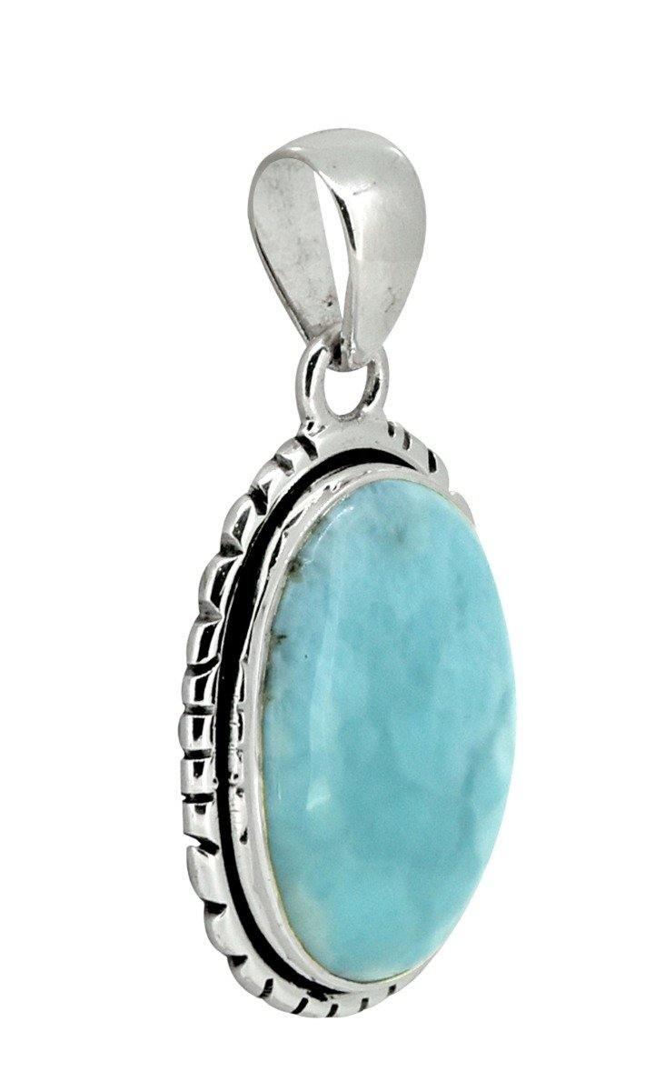 Natural Larimar Solid 925 Sterling Silver Pendant Silver Jewelry 1 3/4" - YoTreasure