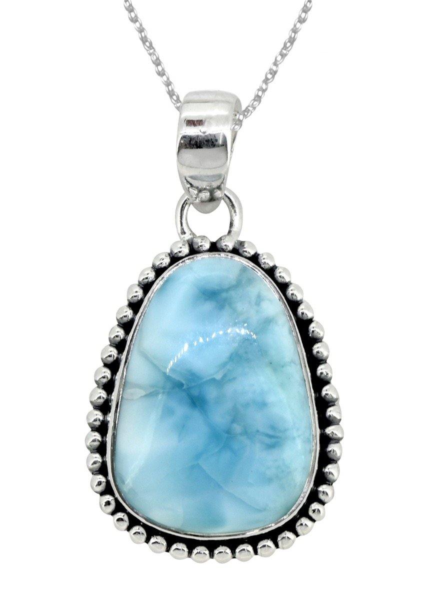 Natural Larimar Solid 925 Sterling Silver Pendant 1 3/4" - YoTreasure