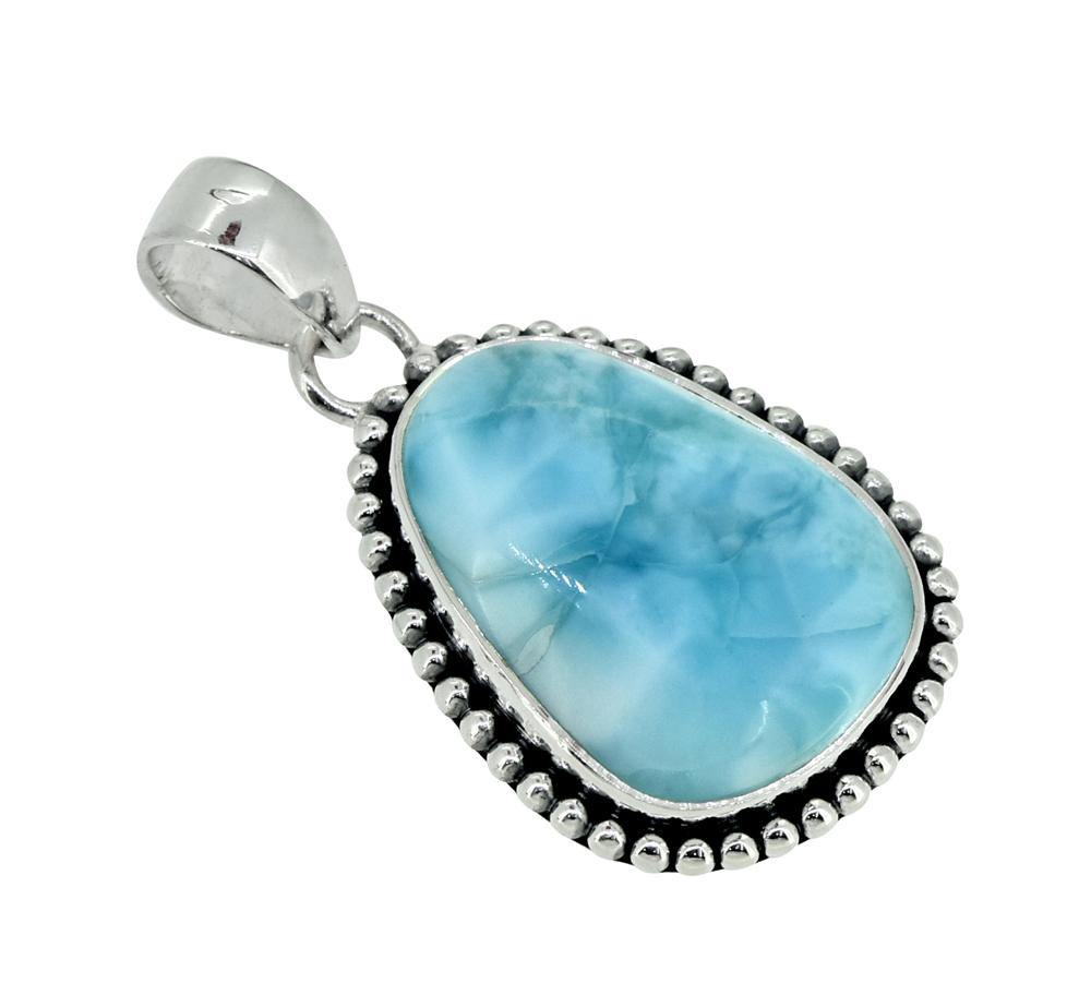 Natural Larimar Solid 925 Sterling Silver Pendant 1 3/4" - YoTreasure