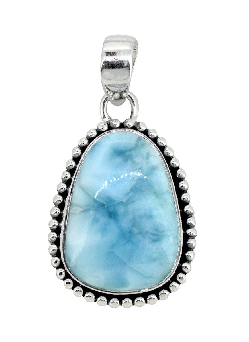 Natural Larimar Solid 925 Sterling Silver Pendant 1 3/4" - YoTreasure
