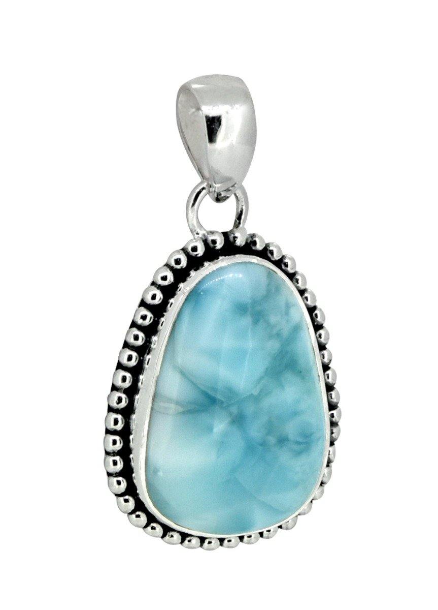 Natural Larimar Solid 925 Sterling Silver Pendant 1 3/4" - YoTreasure