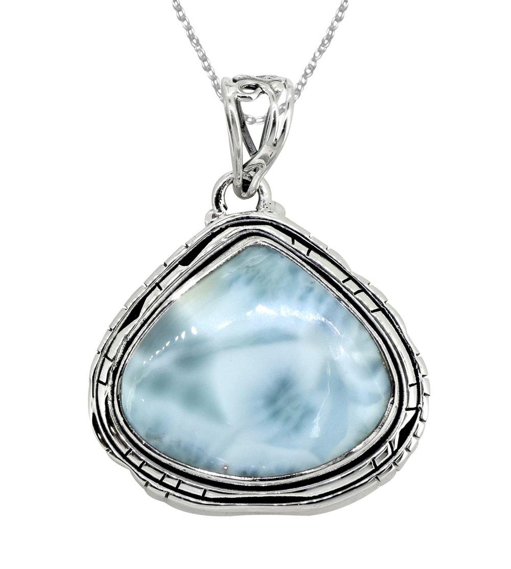 Natural Larimar Solid 925 Sterling Silver Pendant 1 3/4" - YoTreasure