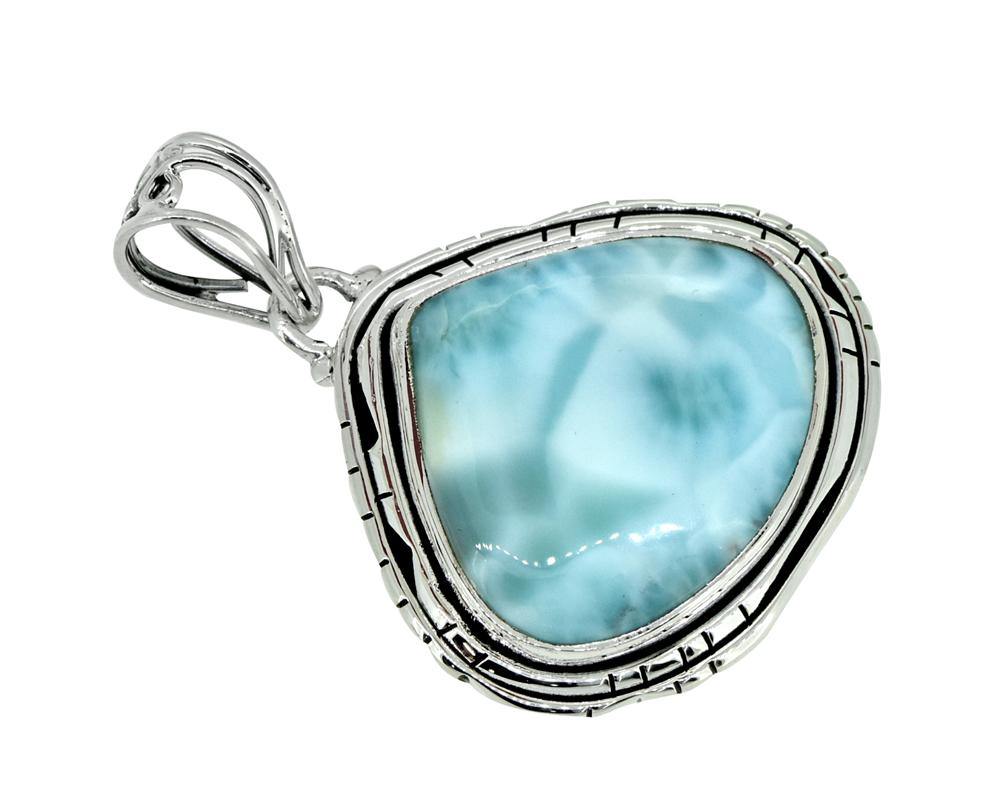 Natural Larimar Solid 925 Sterling Silver Pendant 1 3/4" - YoTreasure
