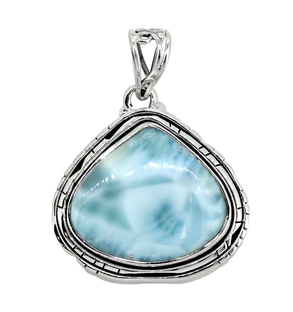 Natural Larimar Solid 925 Sterling Silver Pendant 1 3/4" - YoTreasure