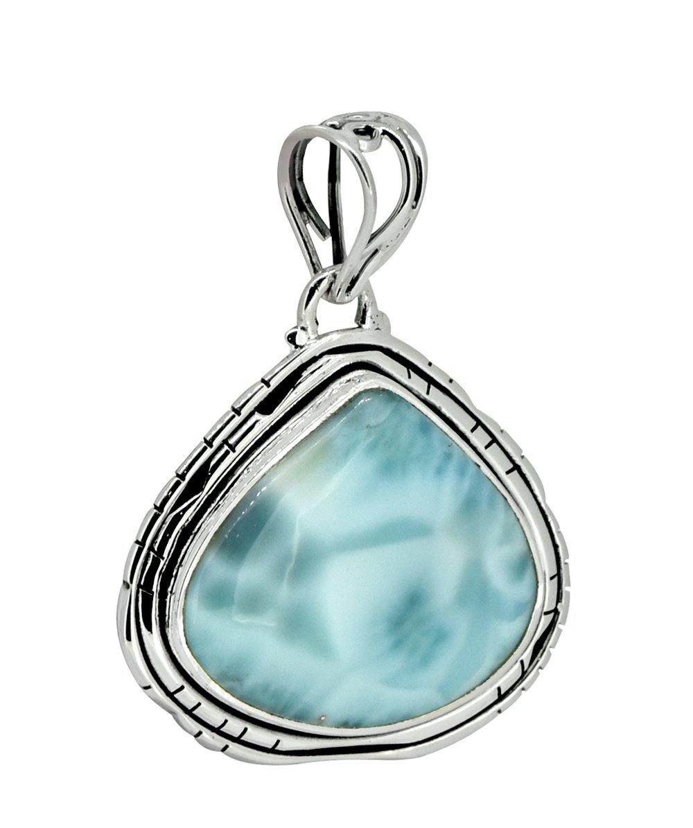 Natural Larimar Solid 925 Sterling Silver Pendant 1 3/4" - YoTreasure