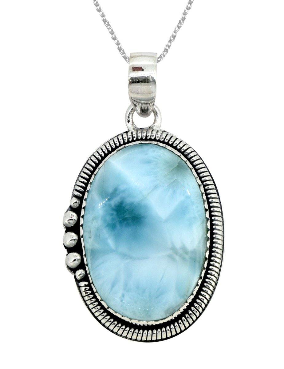 Natural Larimar Solid 925 Sterling Silver Pendant 2" - YoTreasure
