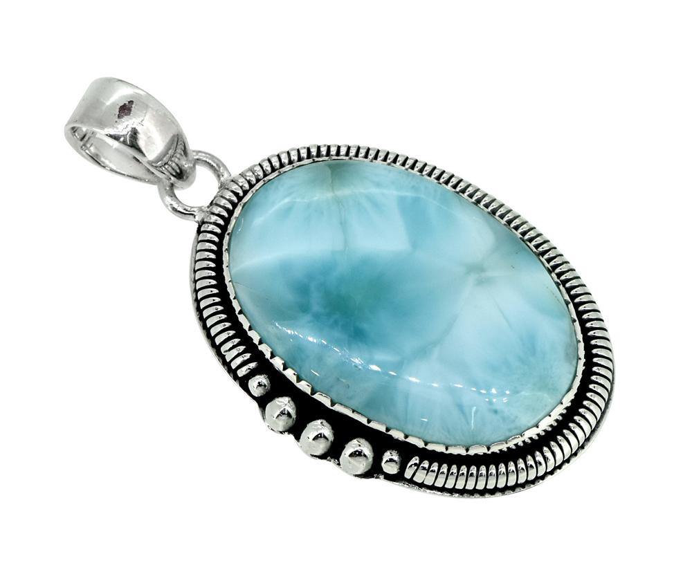 Natural Larimar Solid 925 Sterling Silver Pendant 2" - YoTreasure