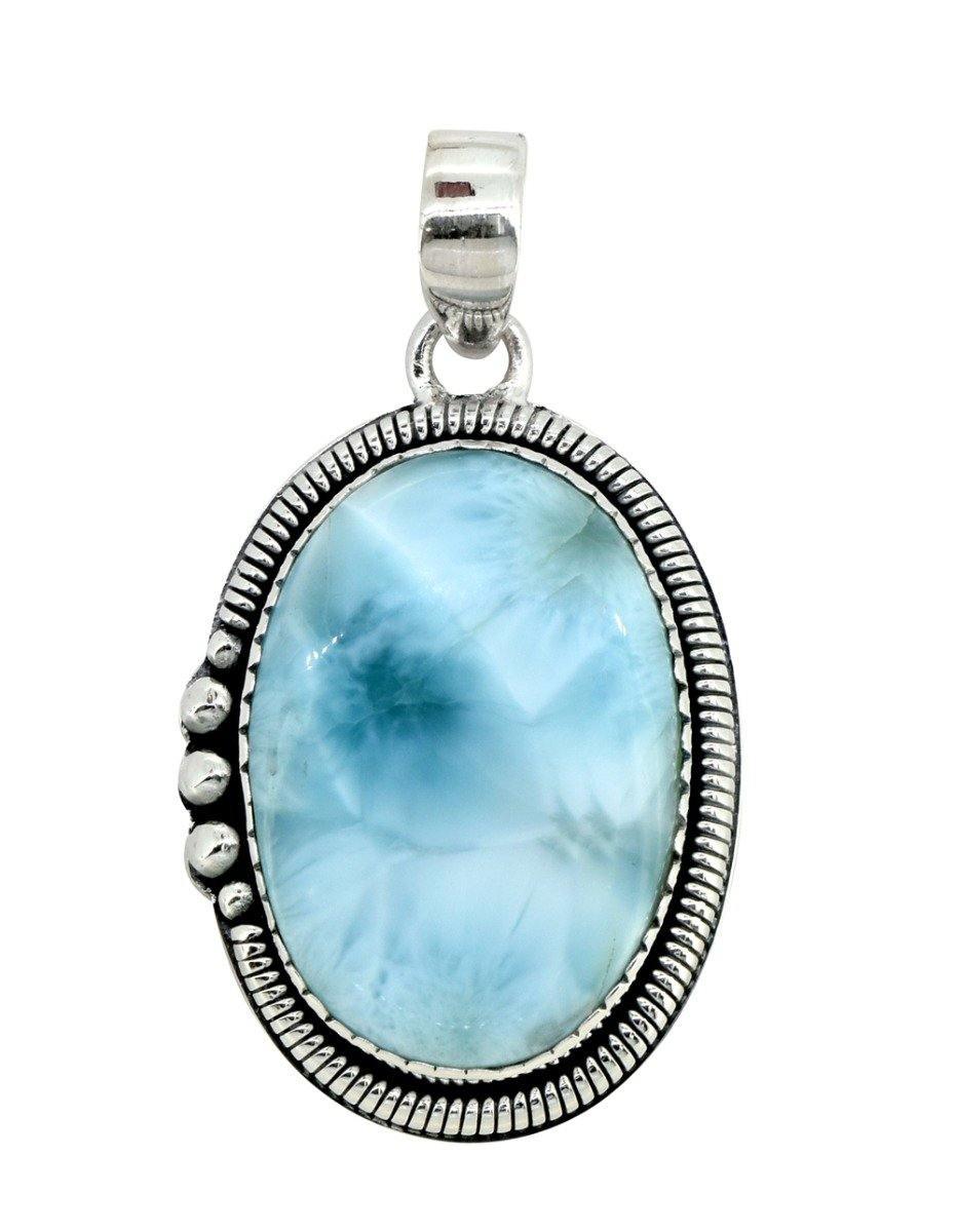 Natural Larimar Solid 925 Sterling Silver Pendant 2" - YoTreasure