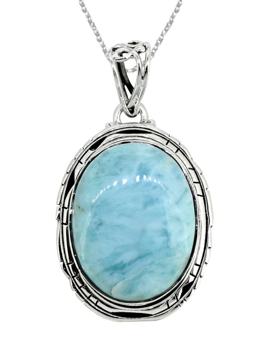 Natural Larimar Solid 925 Sterling Silver Pendant 1 3/4" - YoTreasure