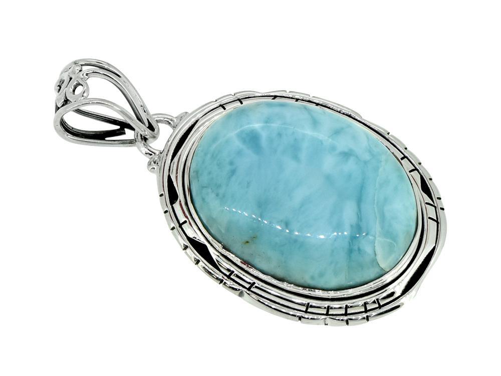 Natural Larimar Solid 925 Sterling Silver Pendant 1 3/4" - YoTreasure