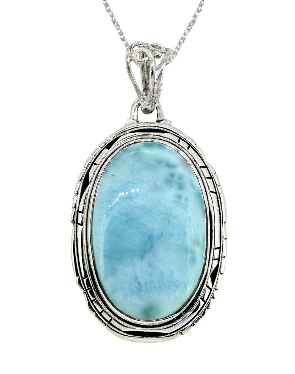 Natural Larimar Solid 925 Sterling Silver Pendant 2" - YoTreasure