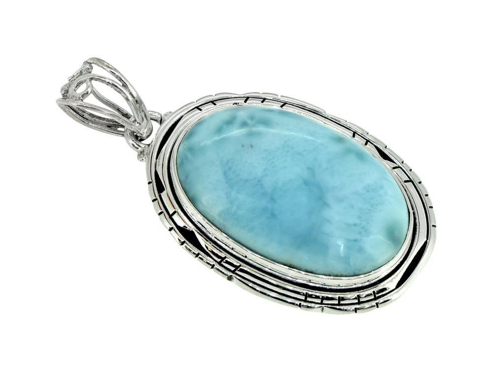 Natural Larimar Solid 925 Sterling Silver Pendant 2" - YoTreasure
