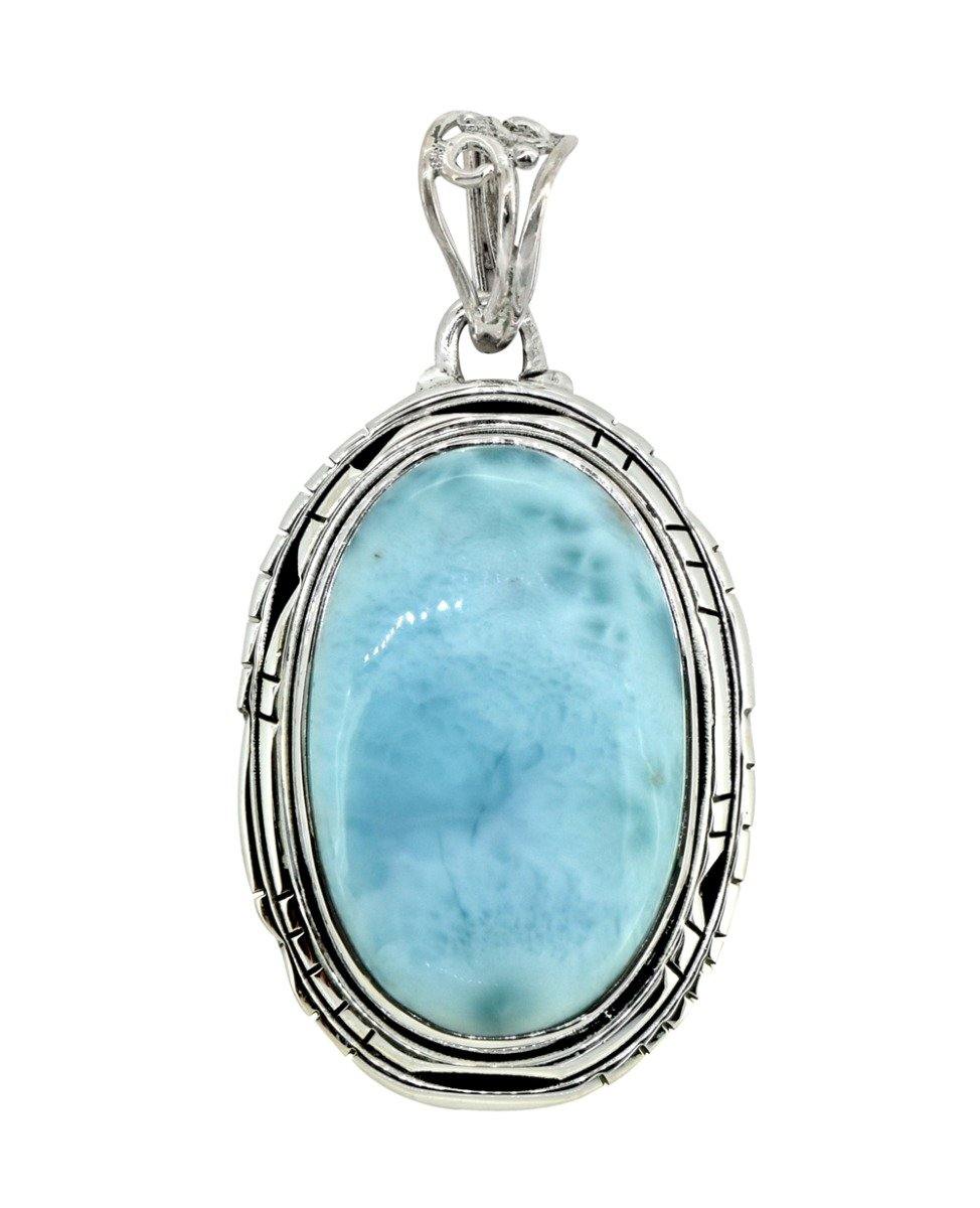 Natural Larimar Solid 925 Sterling Silver Pendant 2" - YoTreasure