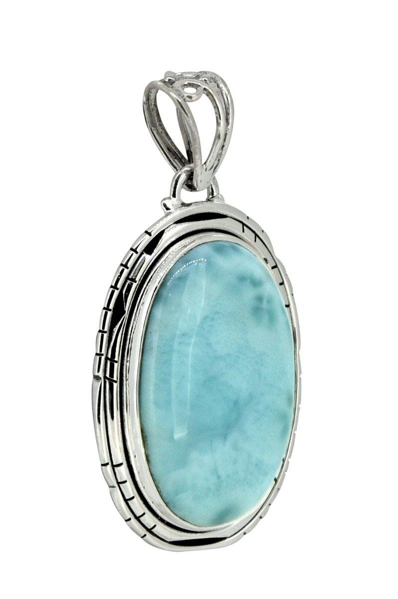 Natural Larimar Solid 925 Sterling Silver Pendant 2" - YoTreasure