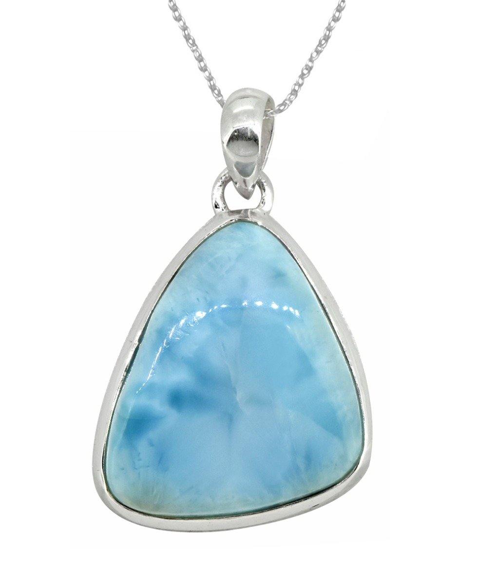 Natural Larimar Solid 925 Sterling Silver Pendant  1 3/4" - YoTreasure